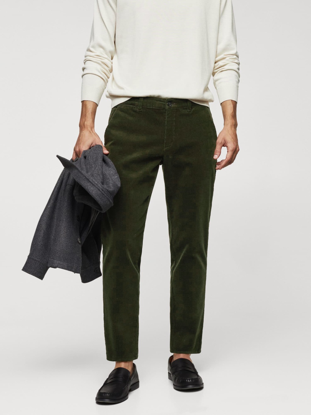 MANGO MAN Slim Fit Corduroy Trousers, Olive
