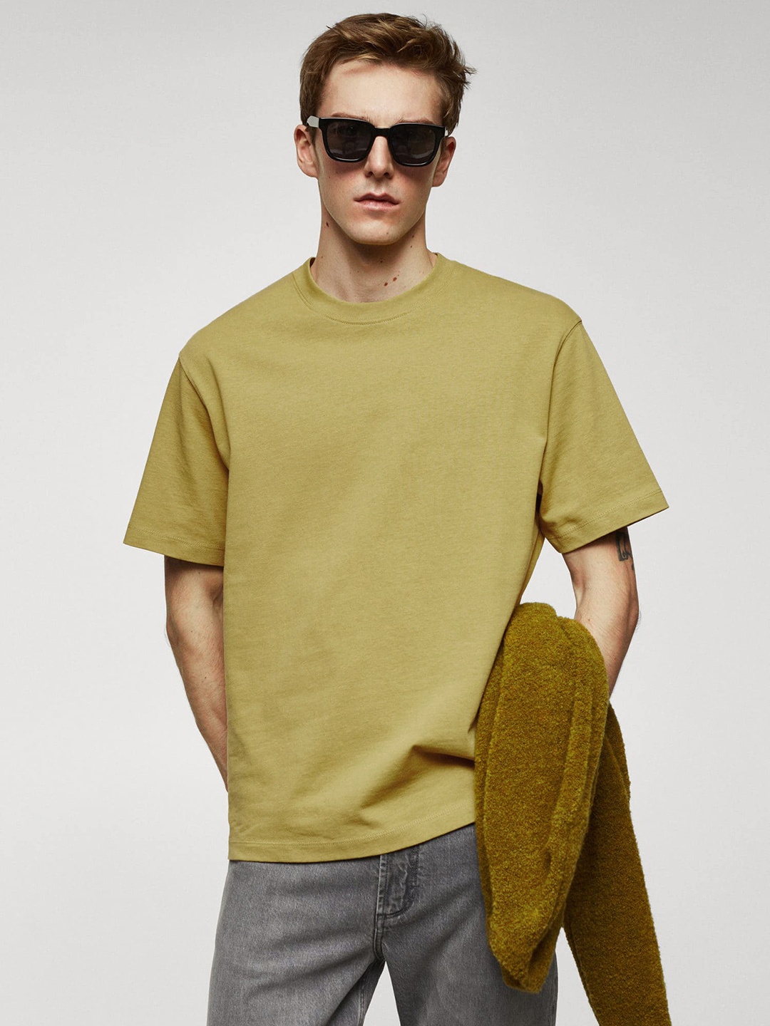 

MANGO MAN Pure Cotton Relaxed Fit T-shirt, Lime green