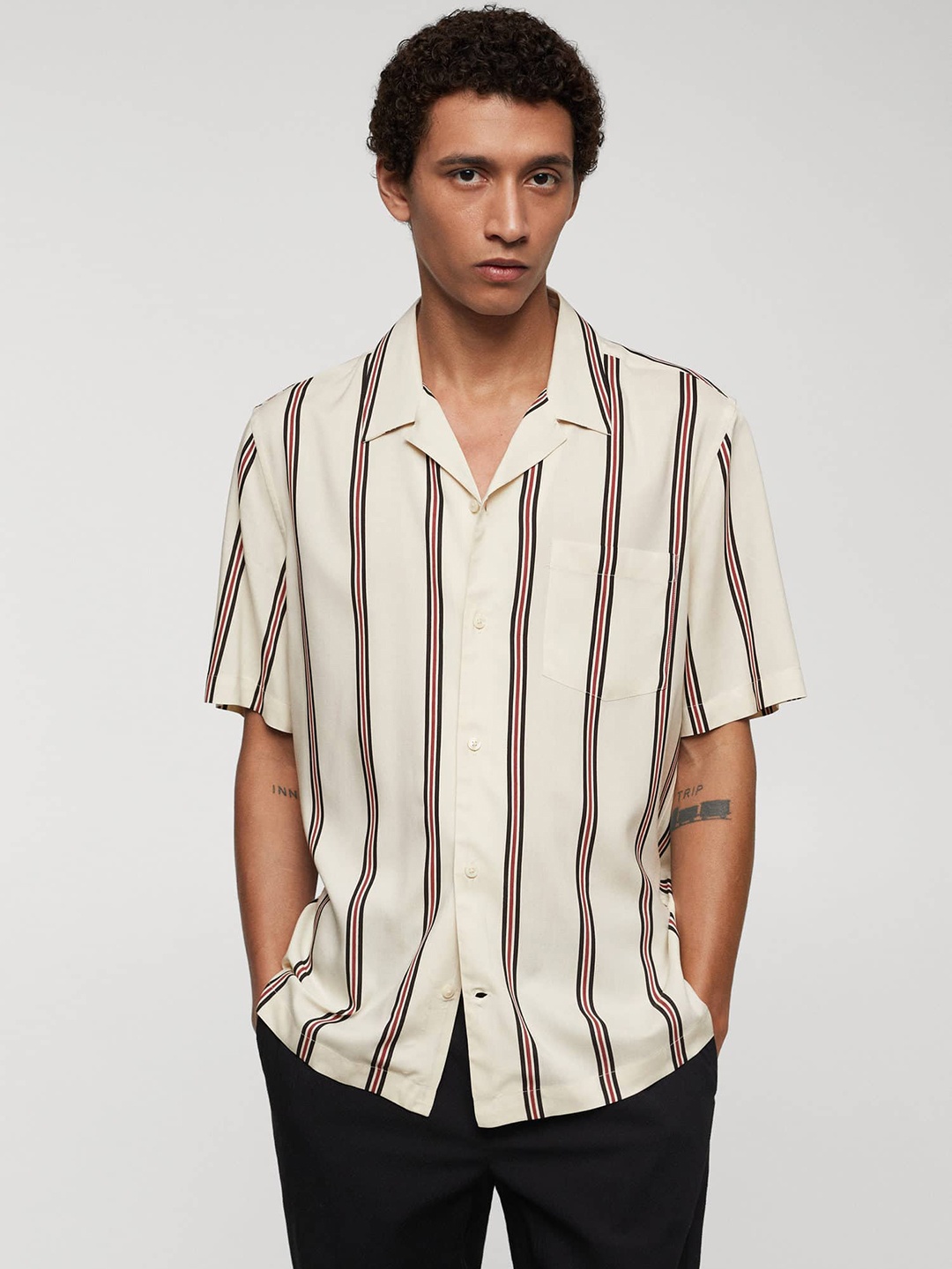 

MANGO MAN Striped Casual Shirt, Cream