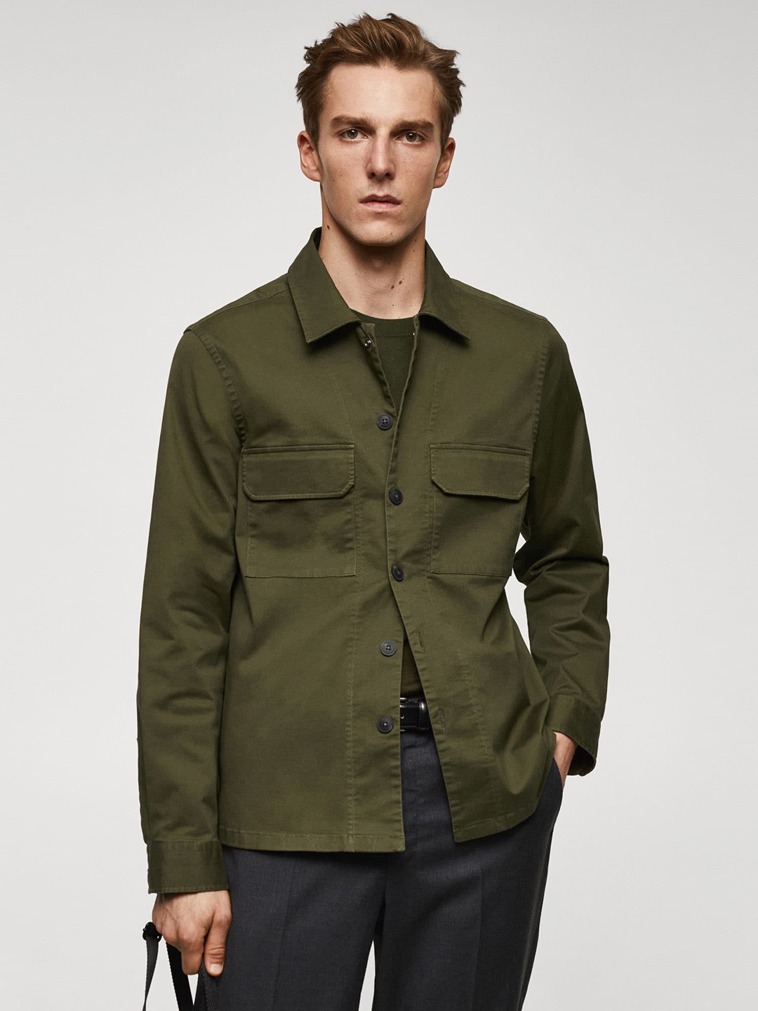 

MANGO MAN Slim Fit Pure Cotton Casual Shacket, Olive