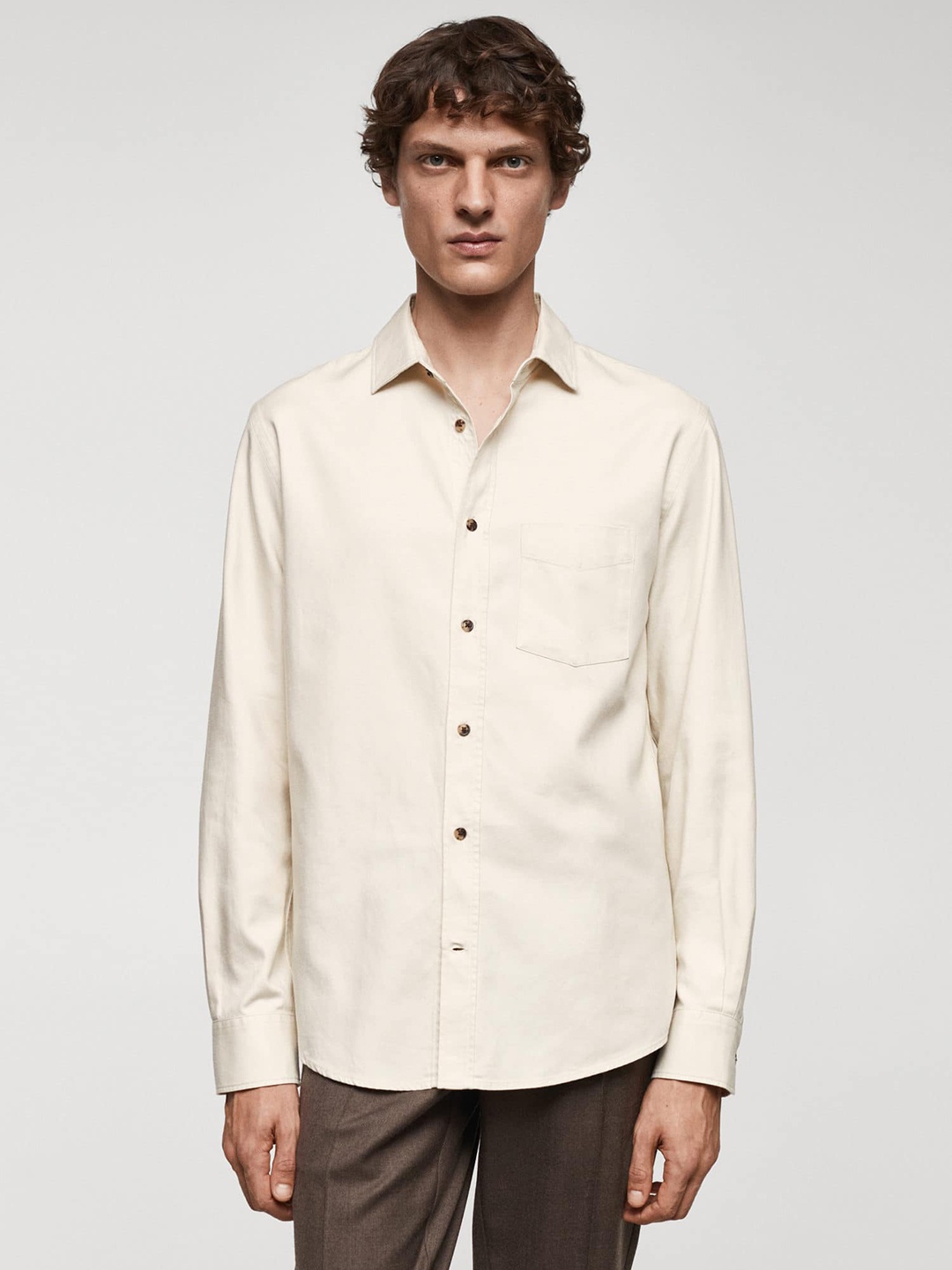 

MANGO MAN Solid Casual Shirt, Cream