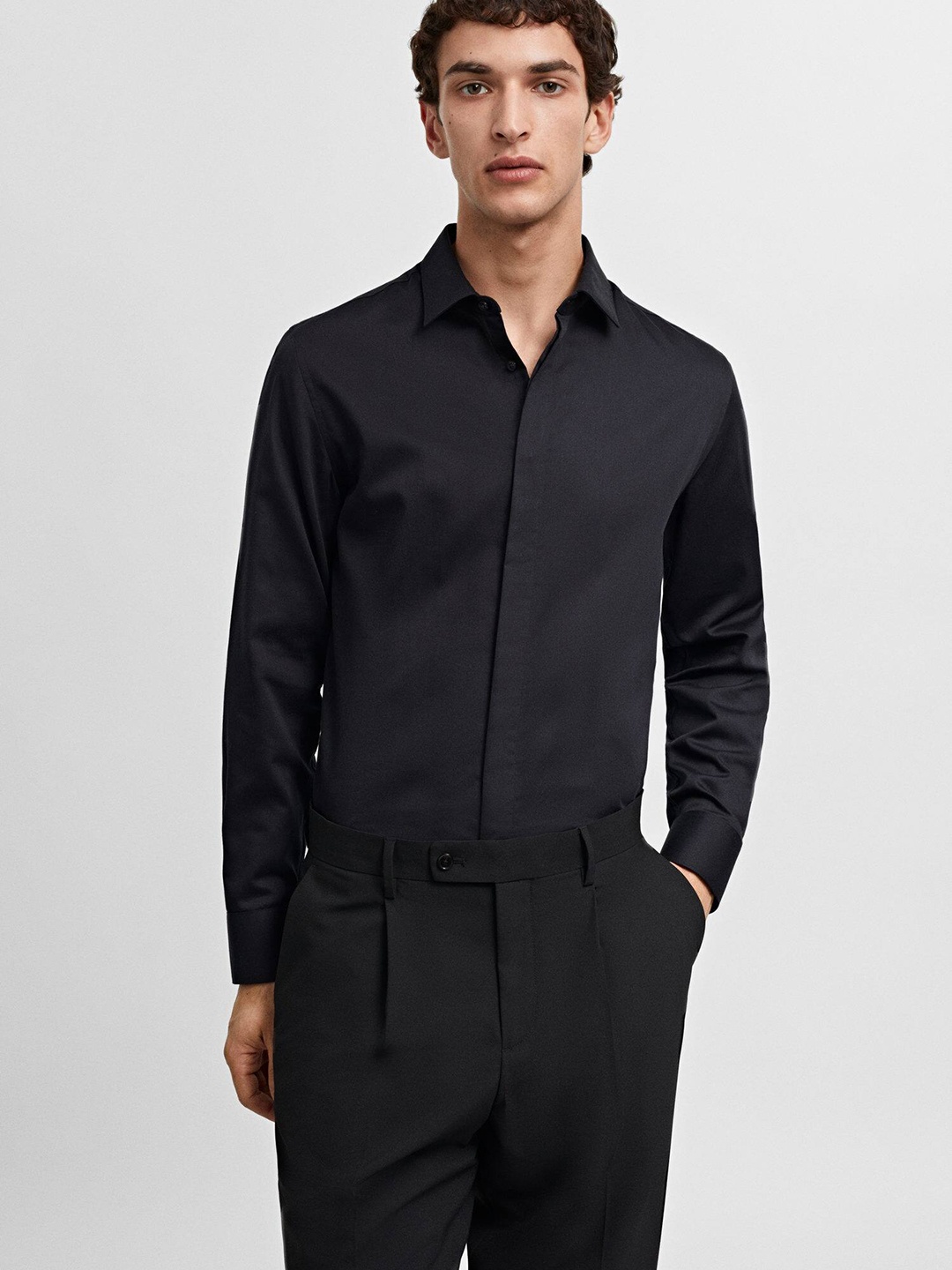 

MANGO MAN Pure Cotton Formal Shirt, Black