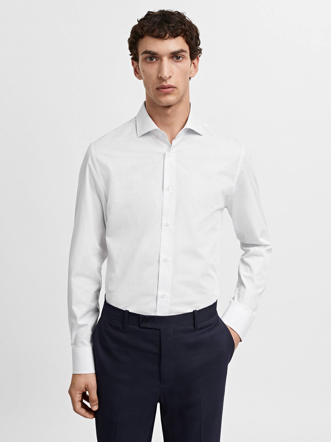 

MANGO MAN Striped Pure Cotton Formal Shirt, White