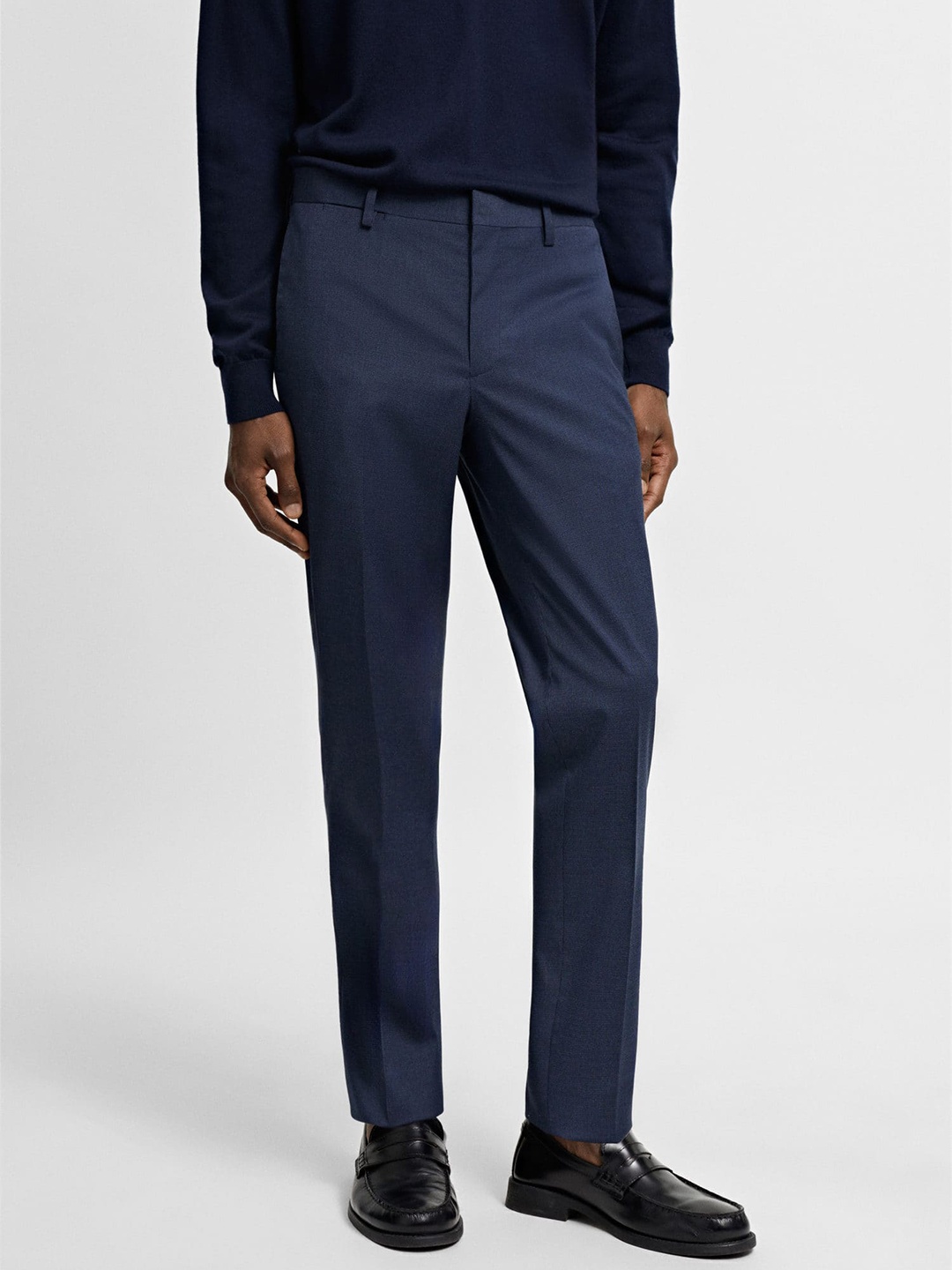 

MANGO MAN The Suit Collection Stretchable Super Slim Fit Formal Trousers, Navy blue