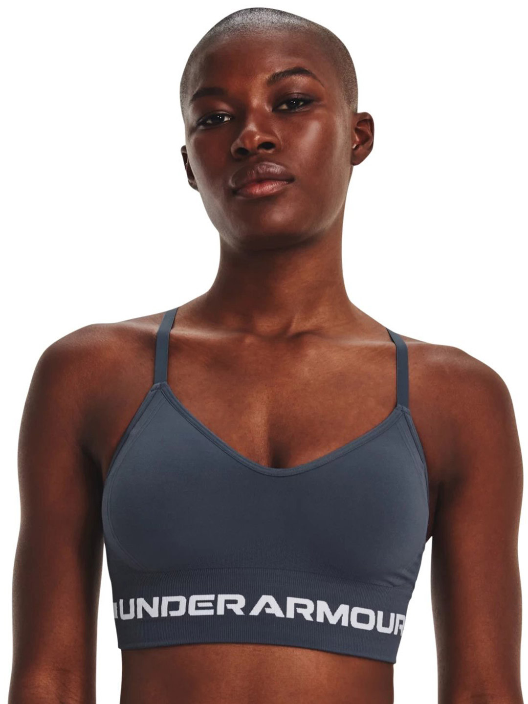 

UNDER ARMOUR Seamless Low Long Lightly Padded Organic Workout Bra, Grey