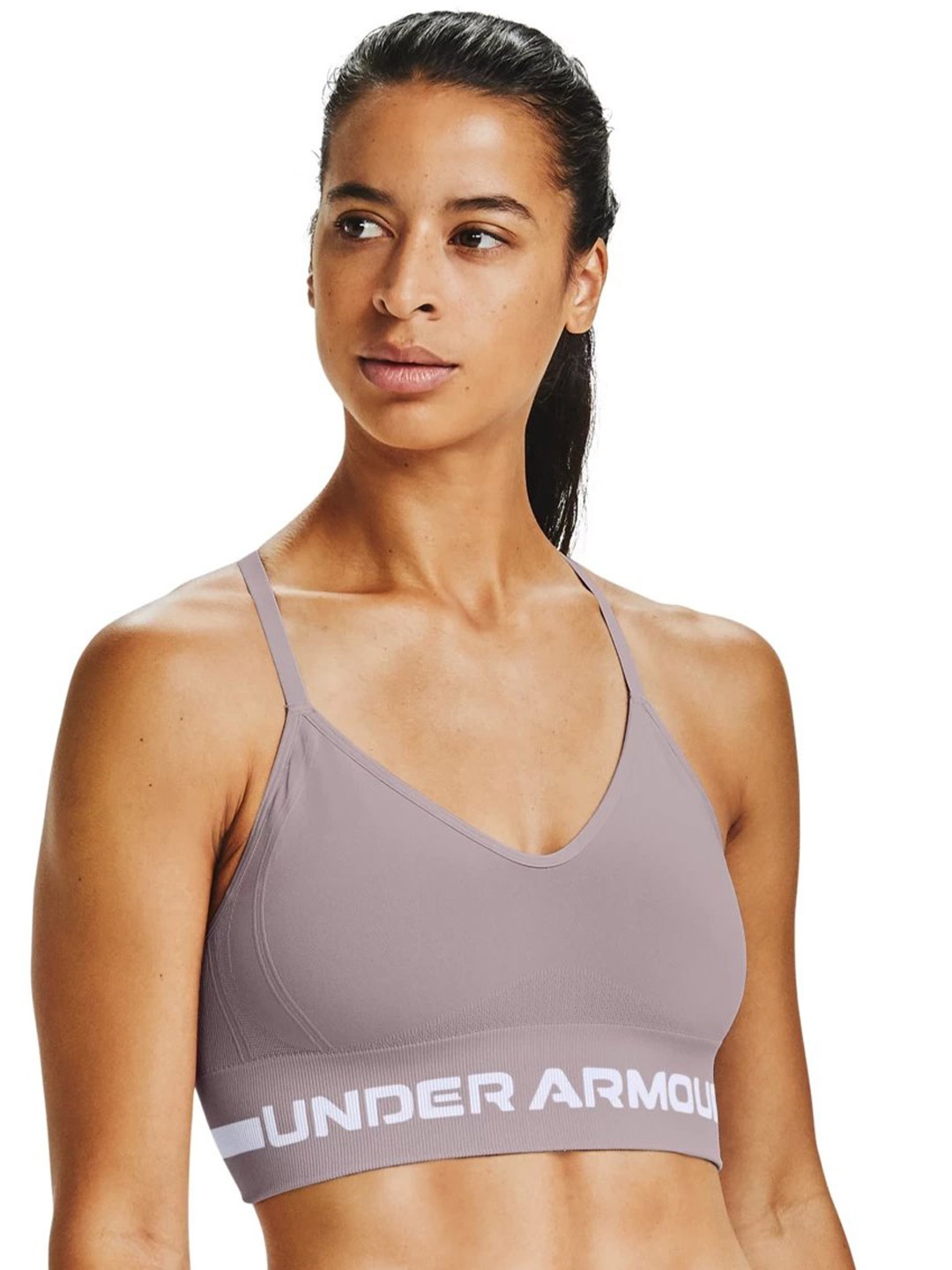 

UNDER ARMOUR Seamless Low Long Lightly Padded Organic Workout Bra, Grey