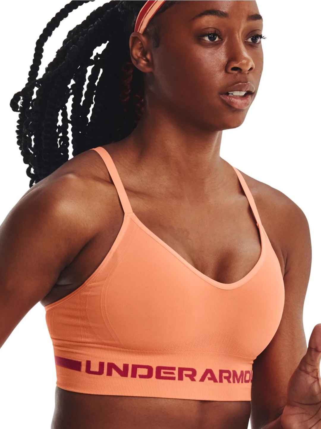

UNDER ARMOUR Seamless Low Long Lightly Padded Organic Workout Bra, Orange