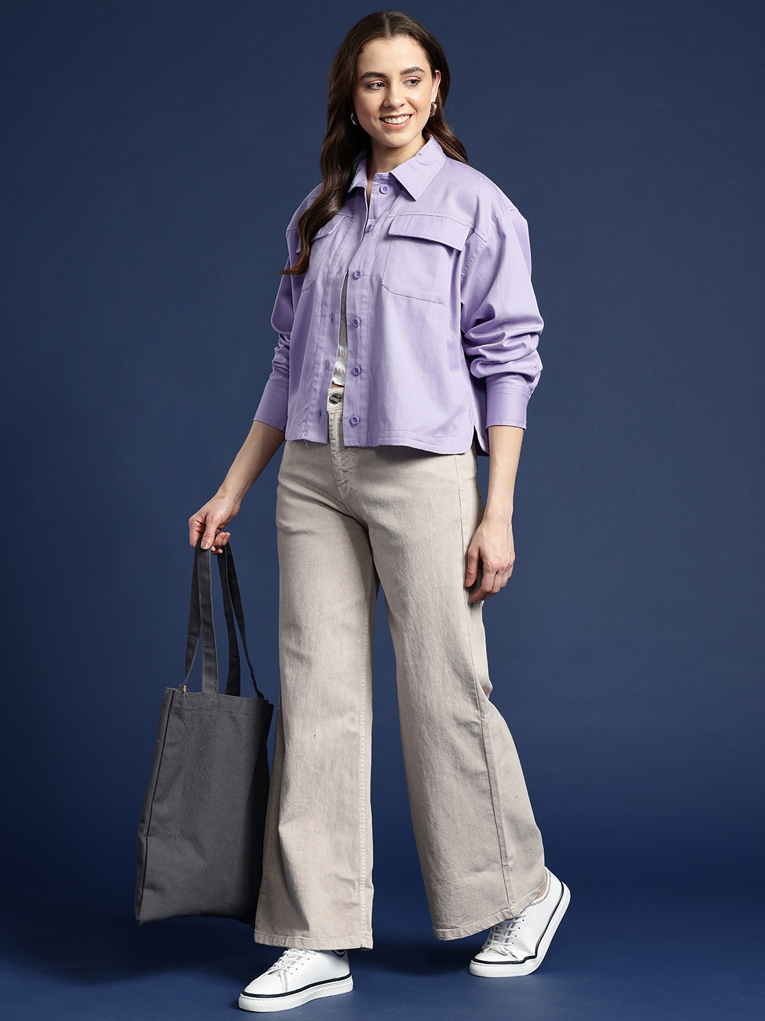 

Mast & Harbour Women Pure Cotton Casual Shirt, Lavender