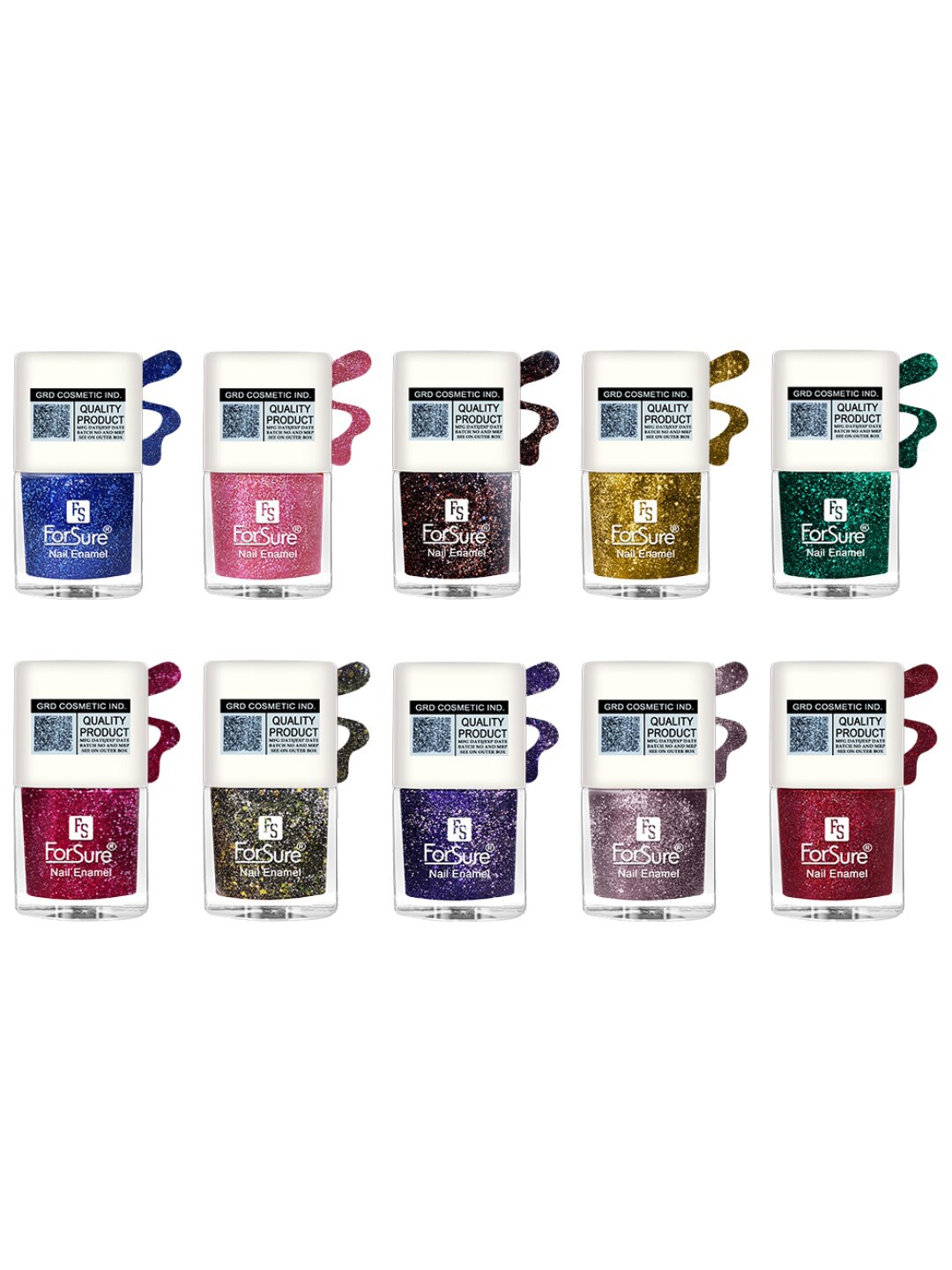 

ForSure Set Of 10 High-Shine Long-Lasting Glitter Nail Polish - 5ml Each, Pink