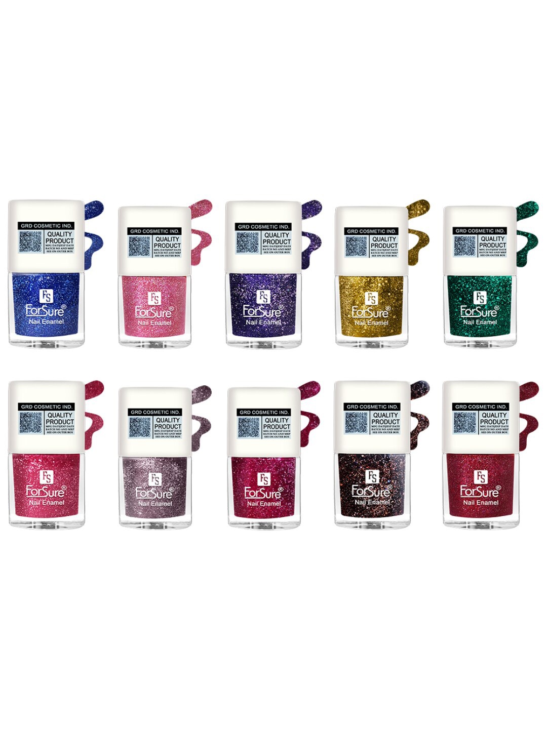 

ForSure Set Of 10 High-Shine Long-Lasting Glitter Nail Polish - 5ml Each, Red