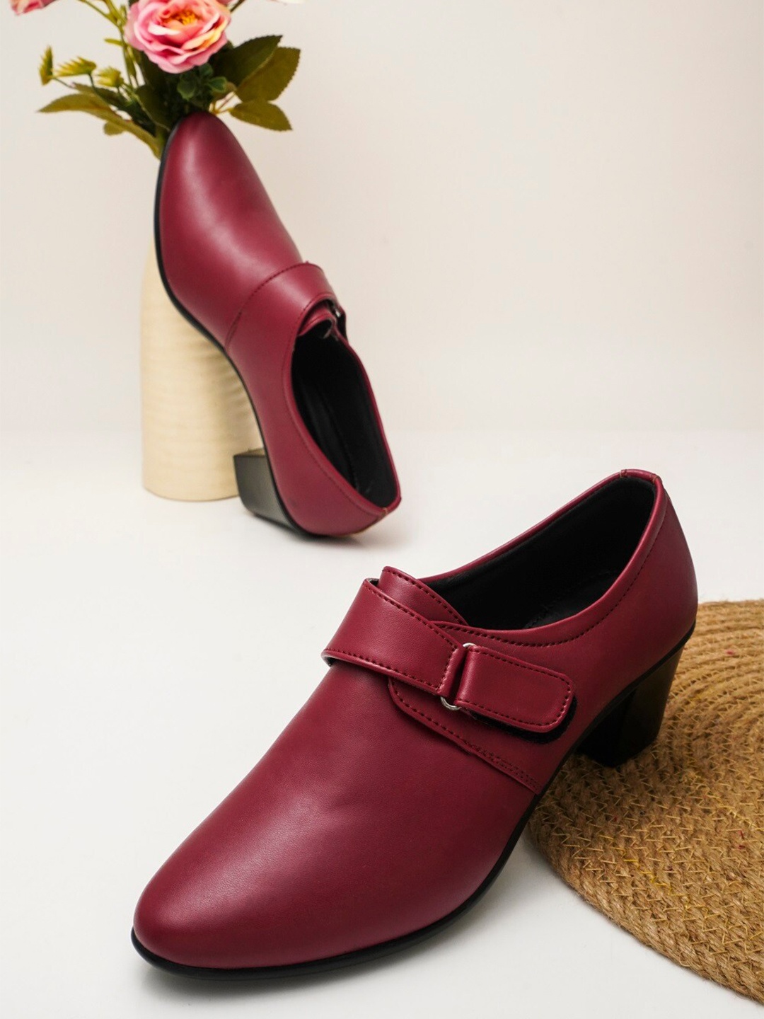 

Try Me Pointed Toe Block Heeled Pumps, Maroon
