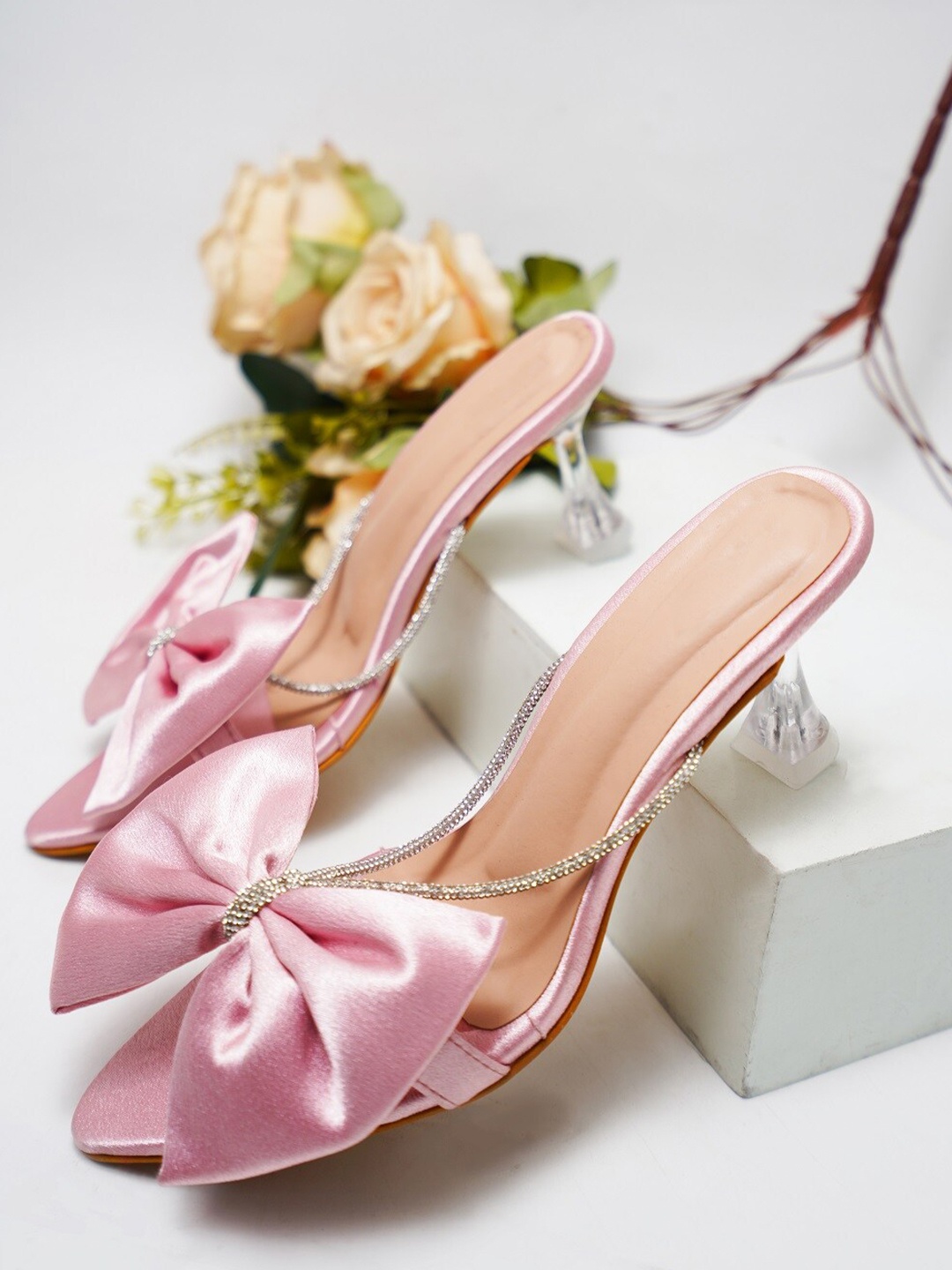 

Try Me Embellished Bow Detail Suede Slim Heels, Pink