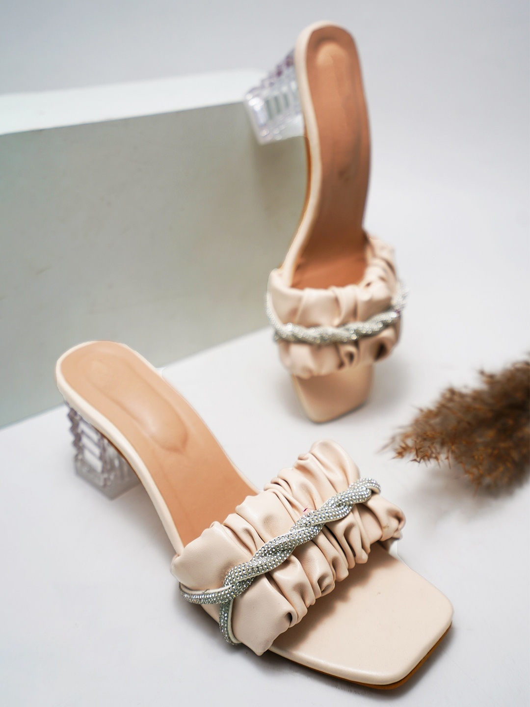 

Try Me Embellished Block Heels, Cream