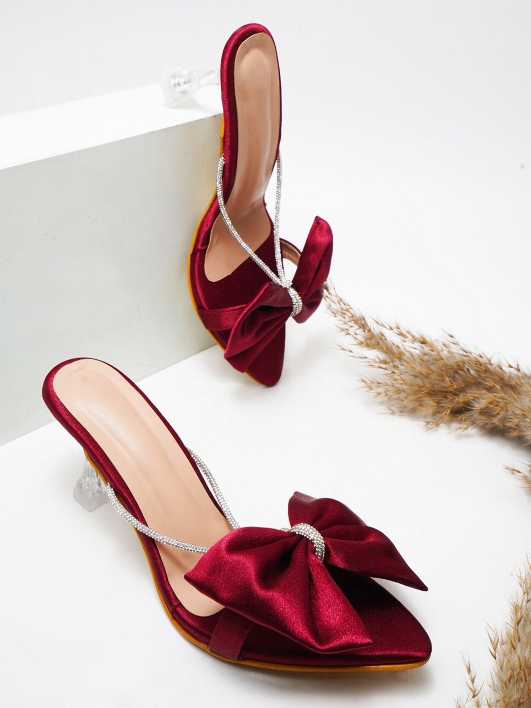 

Try Me Embellished Bow Detail Suede Slim Heels, Red