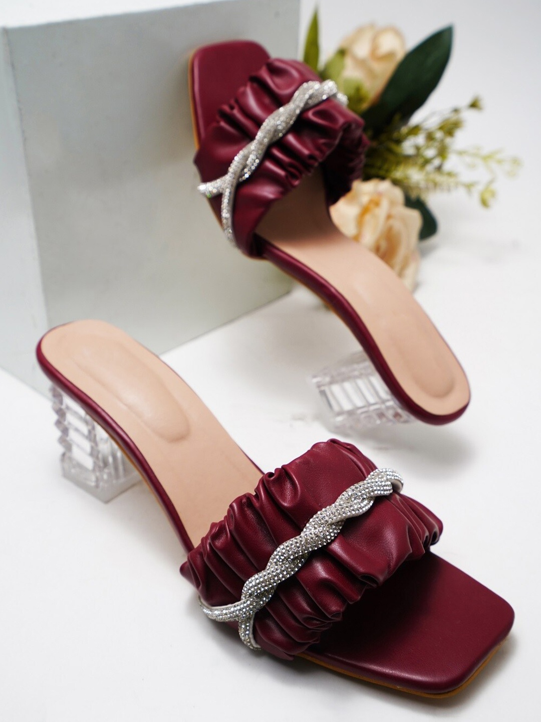 

Try Me Embellished Block Heels, Maroon