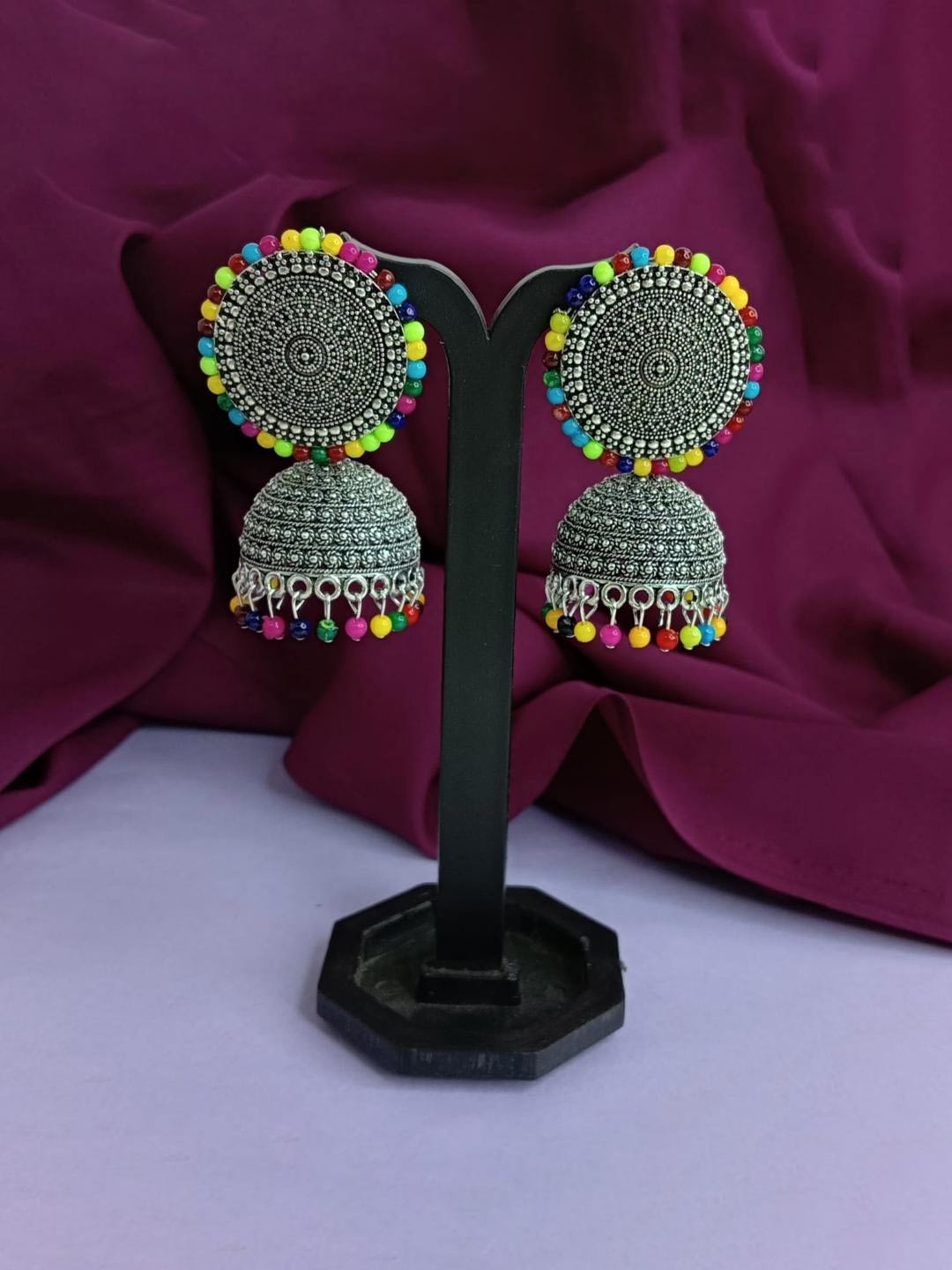 

Efulgenz Rhodium-Plated Contemporary Oxidized Jhumkas, Silver