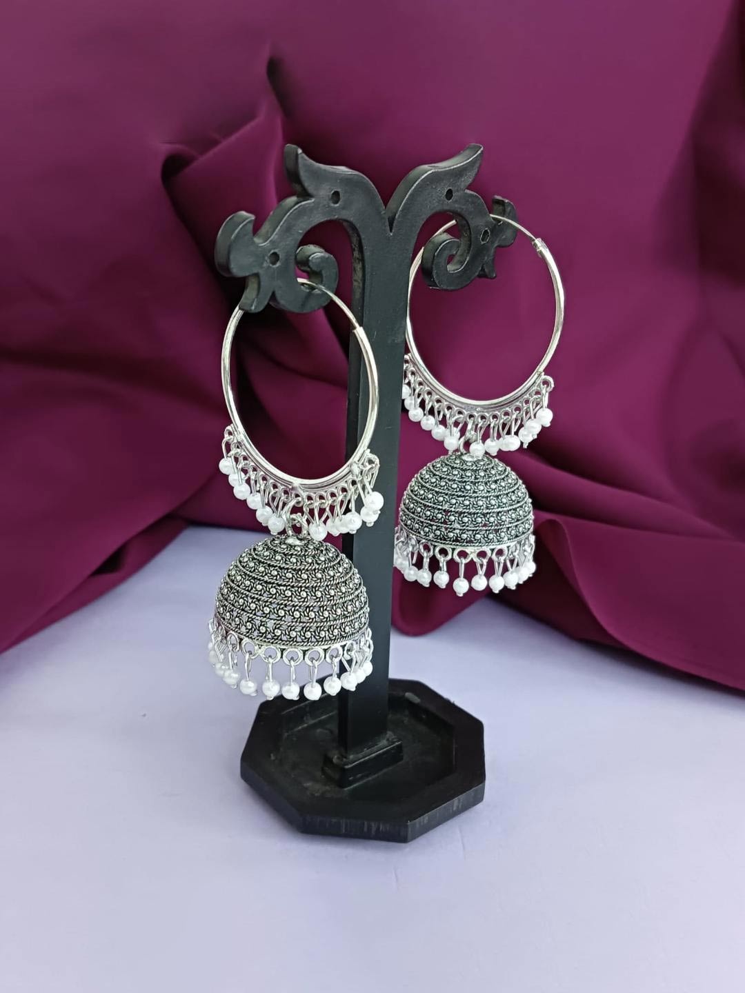 

Efulgenz Rhodium-Plated Contemporary Oxidized Jhumkas, Silver