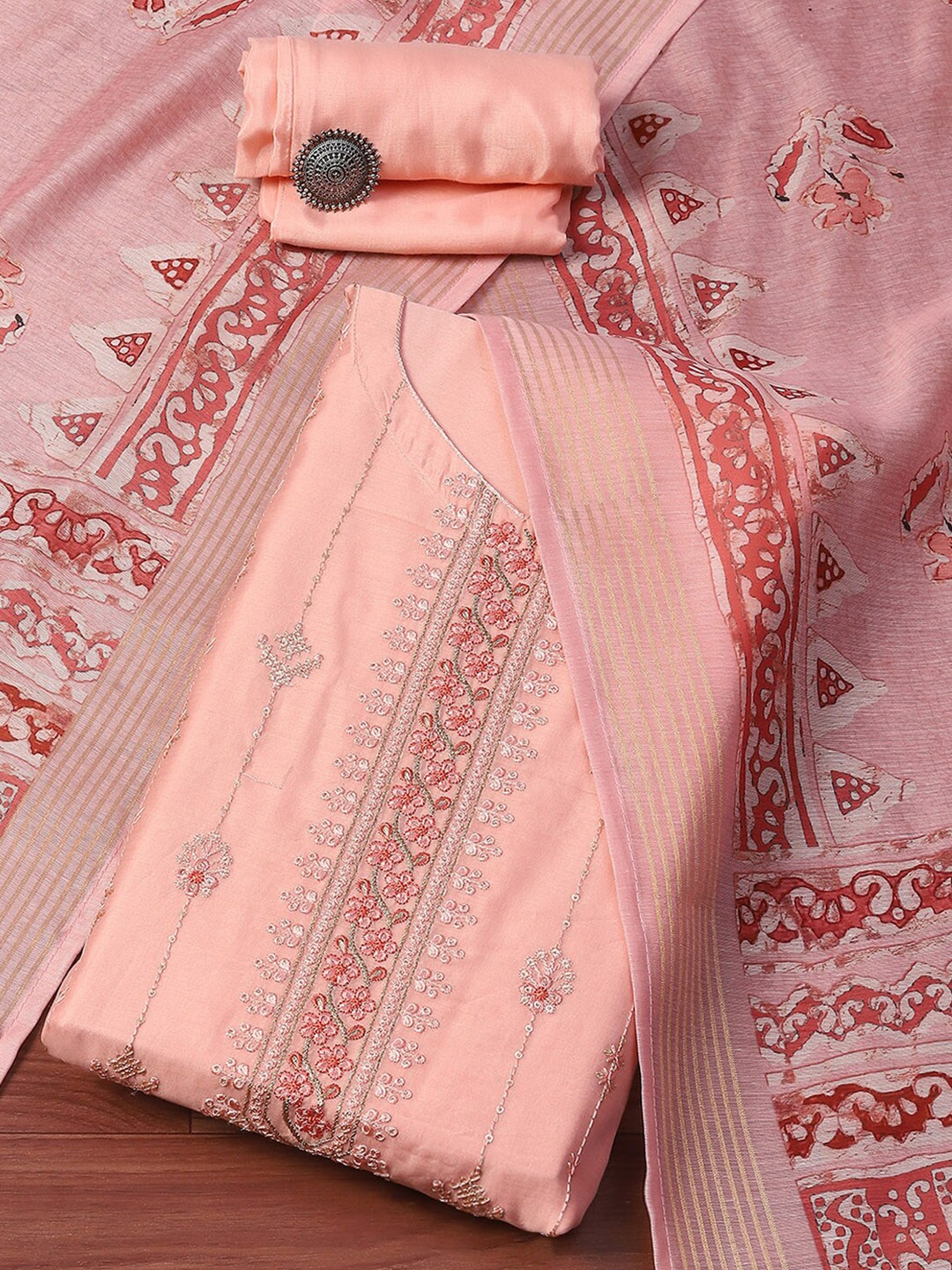 

Biba Floral Embroidered Sequinned Unstitched Dress Material, Pink