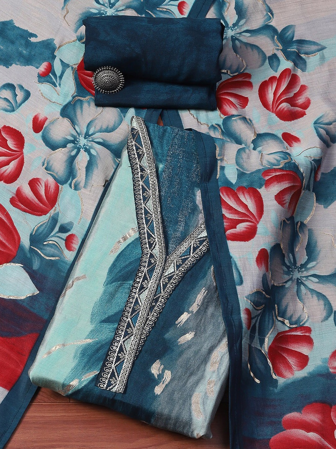 

Biba Abstract Printed Sequinned Unstitched Dress Material, Blue