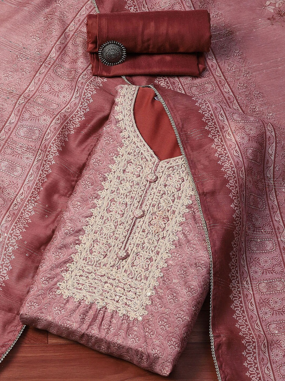 

Biba Floral Printed Sequinned Unstitched Dress Material, Pink