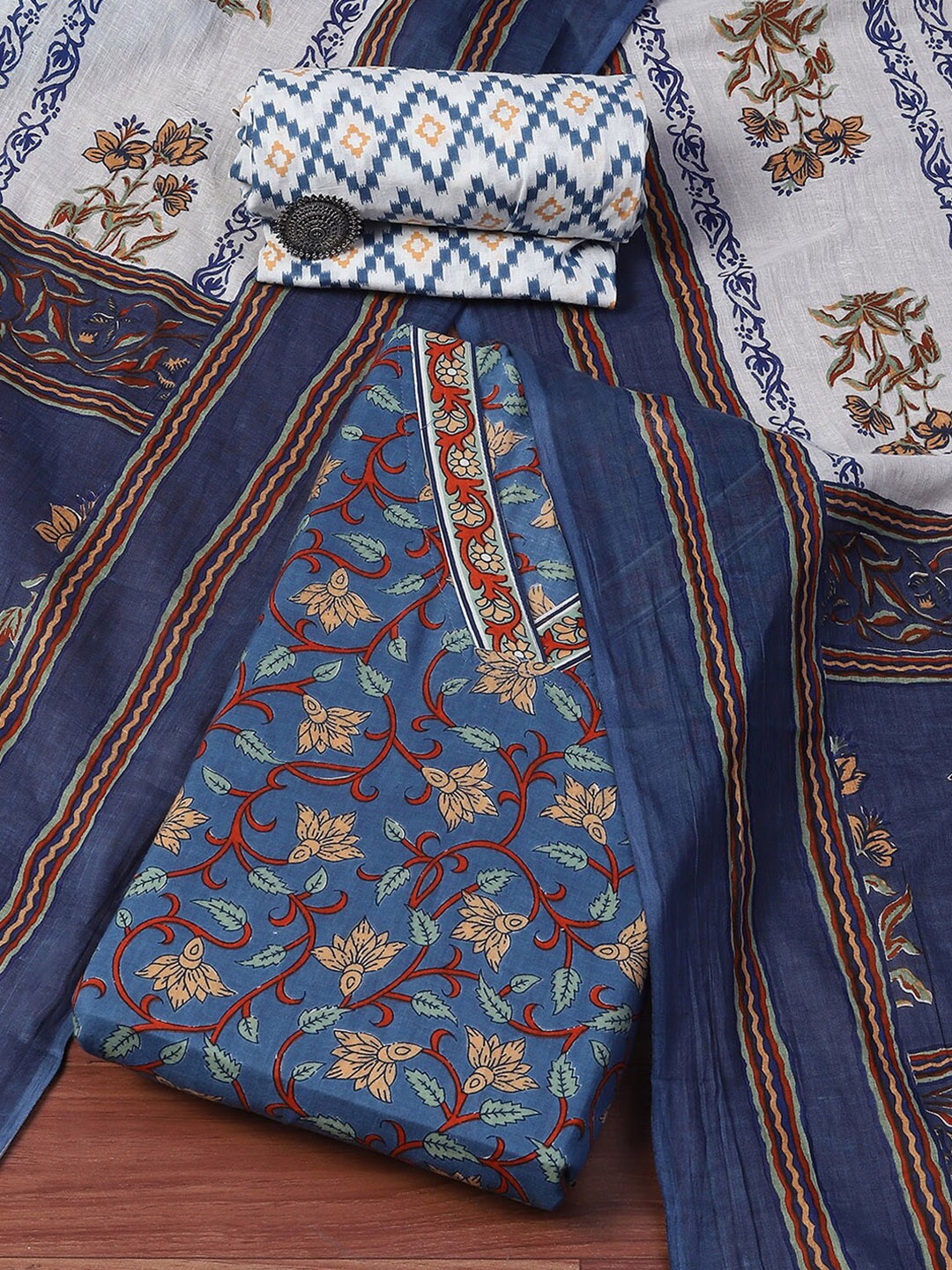 

Biba Floral Printed Unstitched Dress Material, Blue