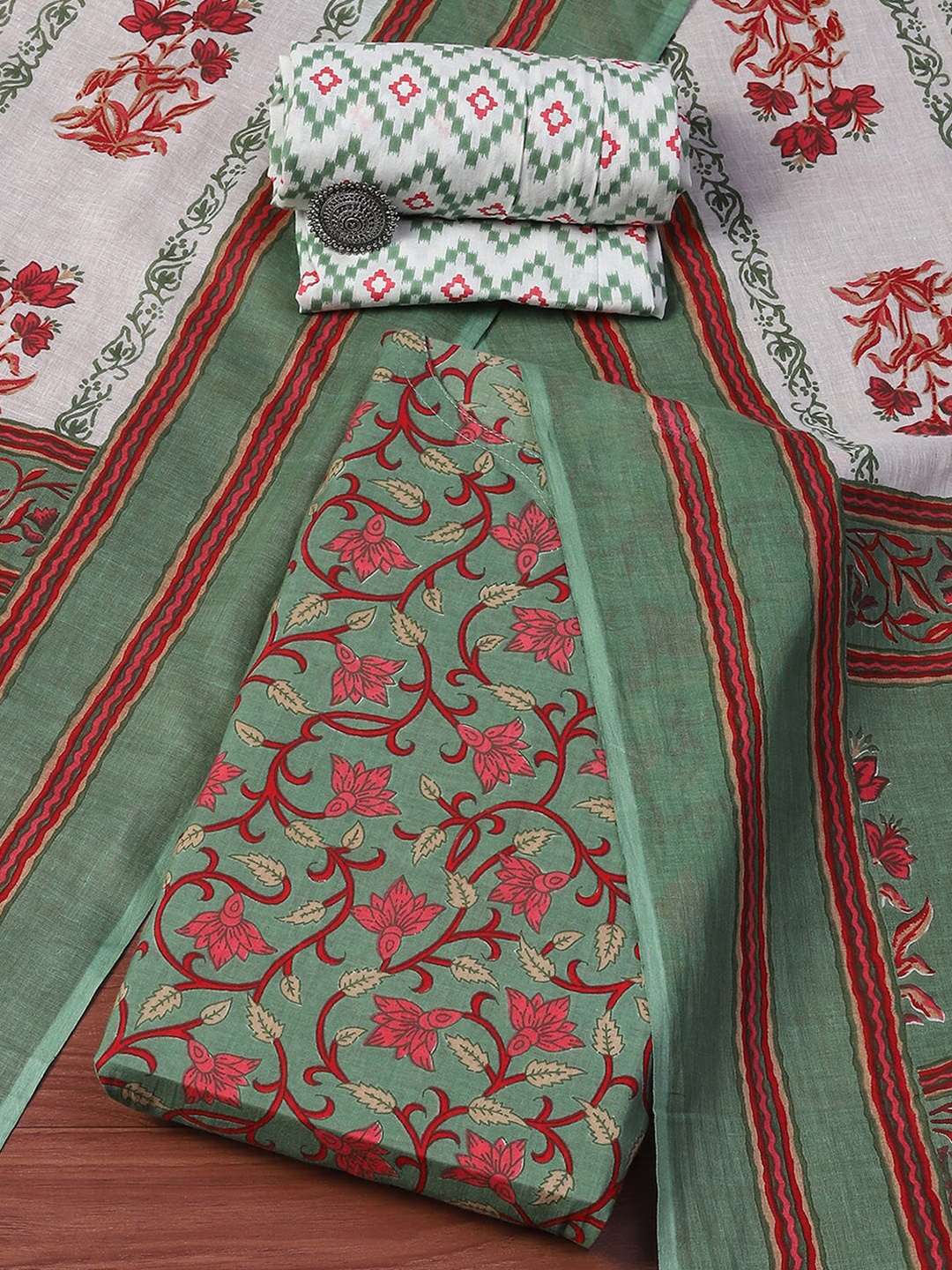 

Biba Floral Printed Unstitched Dress Material, Green