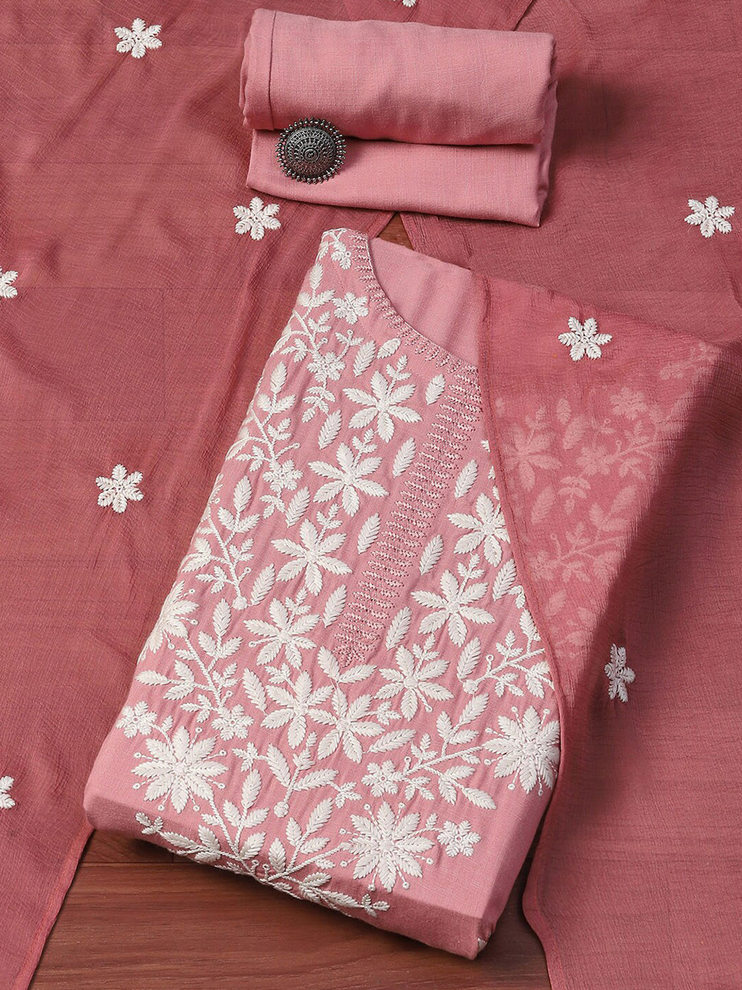 

Biba Floral Embroidered Unstitched Dress Material, Pink