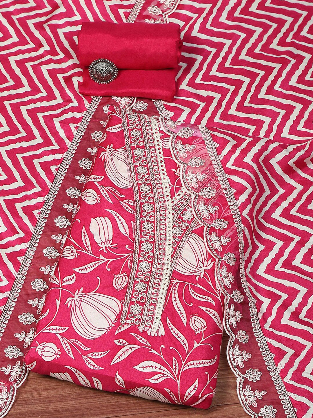

Biba Floral Printed Unstitched Dress Material, Pink