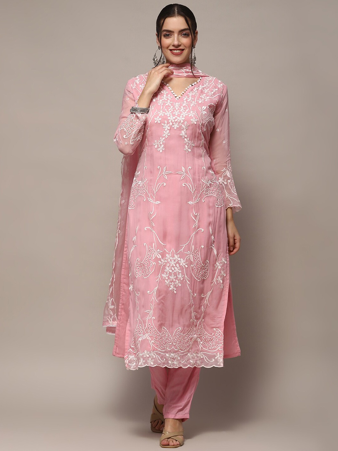 

Biba Floral Embroidered Organza Unstitched Dress Material, Pink