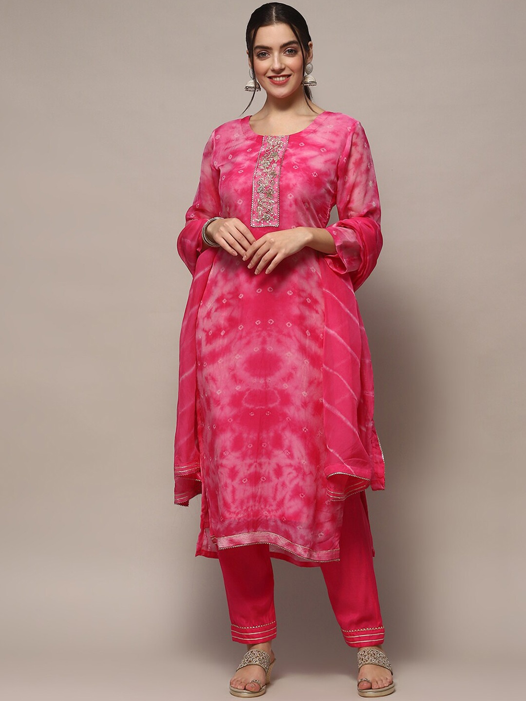 

Biba Floral Embroidered Organza Unstitched Dress Material, Pink