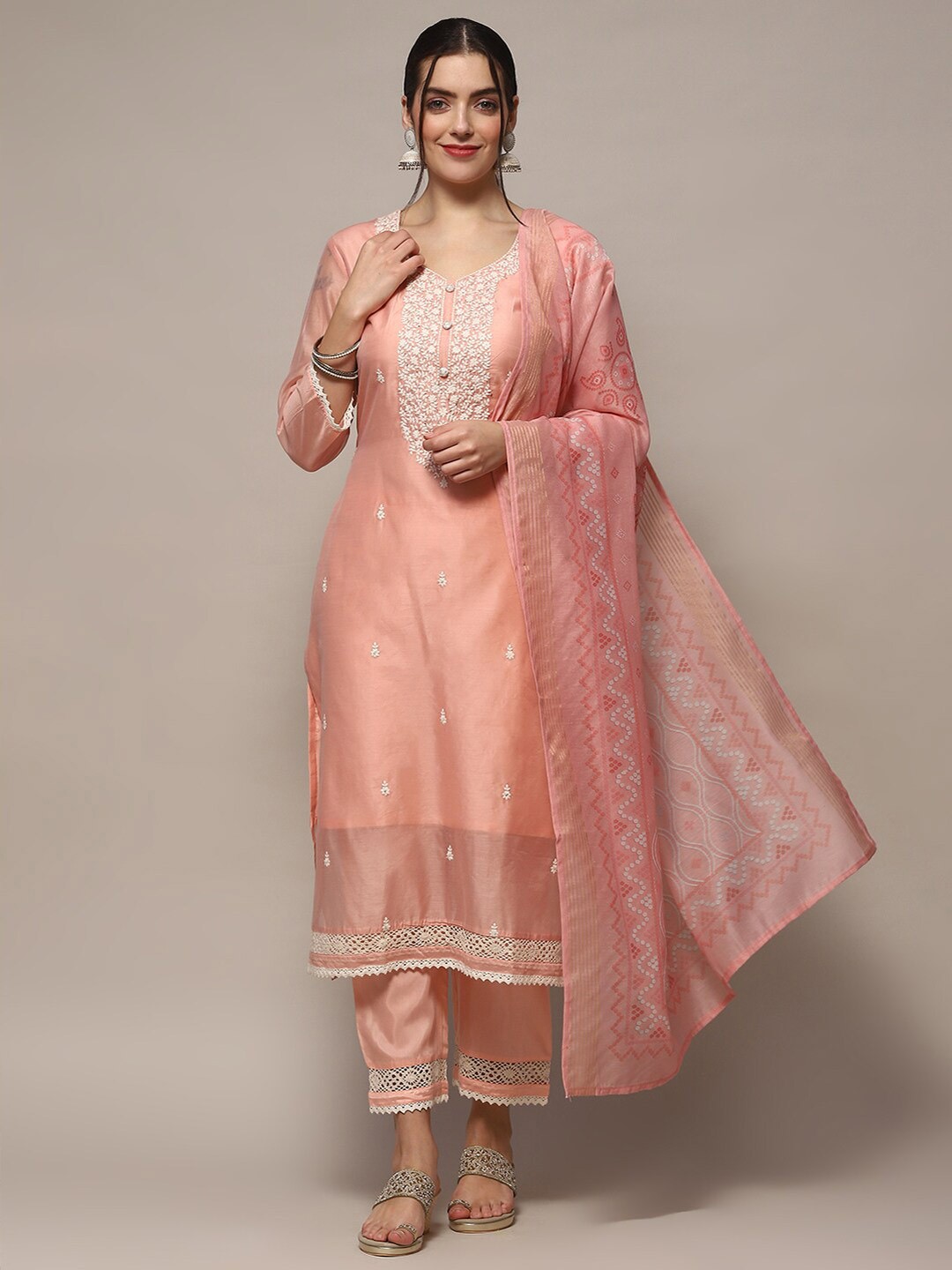 

Biba Floral Embroidered Unstitched Dress Material, Pink