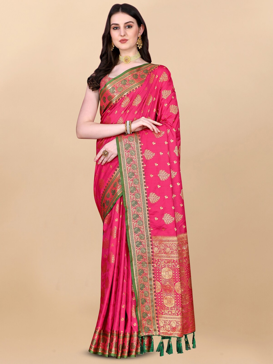 

OFLINE SELECTION Ethnic Motifs Woven Design Zari Banarasi Silk Saree, Pink