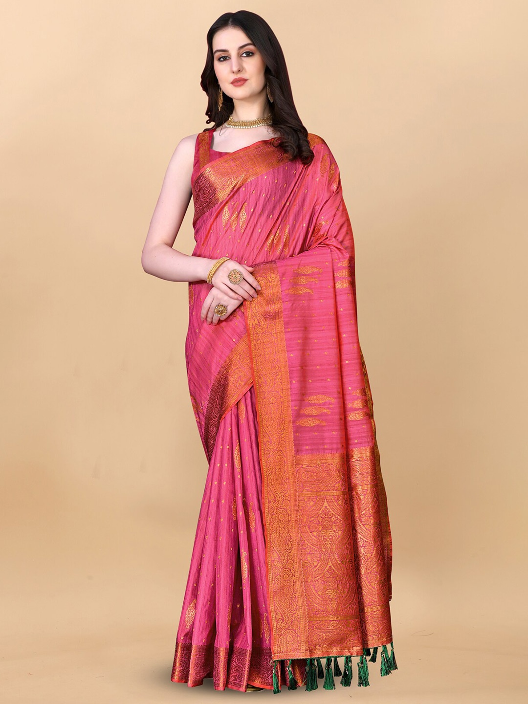 

OFLINE SELECTION Ethnic Motifs Woven Design Zari Banarasi Silk Saree, Pink