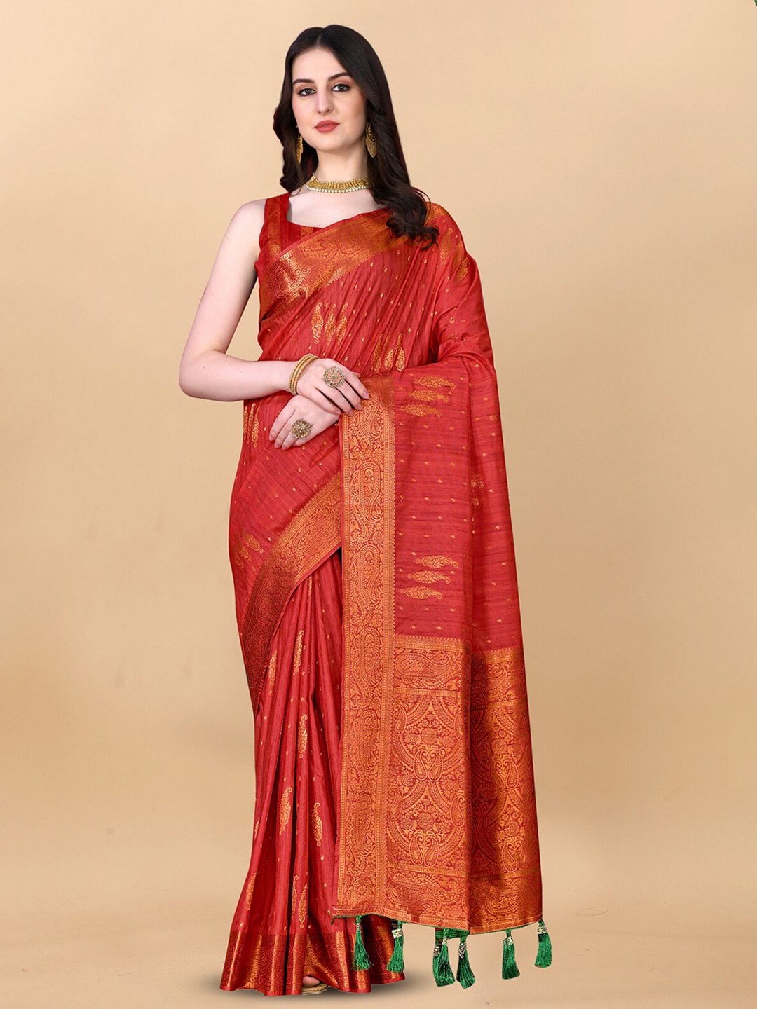 

OFLINE SELECTION Ethnic Motifs Woven Design Zari Banarasi Silk Saree, Red