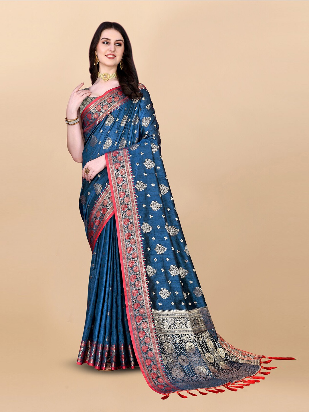 

OFLINE SELECTION Ethnic Motifs Woven Design Zari Banarasi Silk Saree, Blue