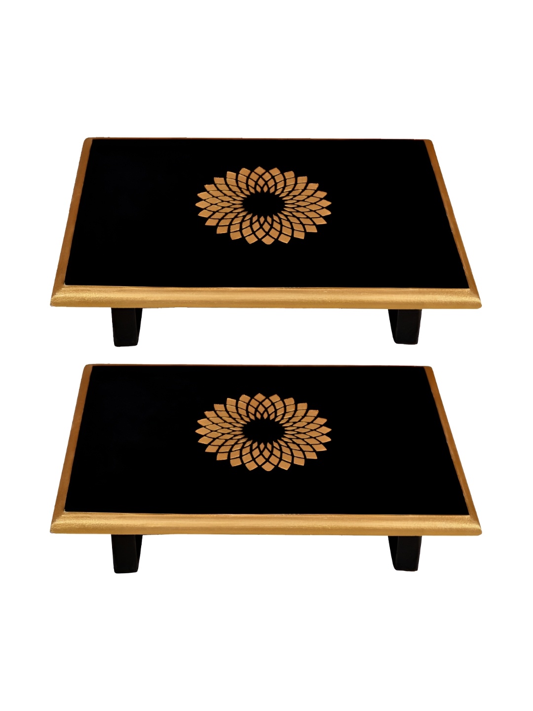 

Lal Haveli Black & Gold-Tone 2Pcs Chowkie Sitting Stools