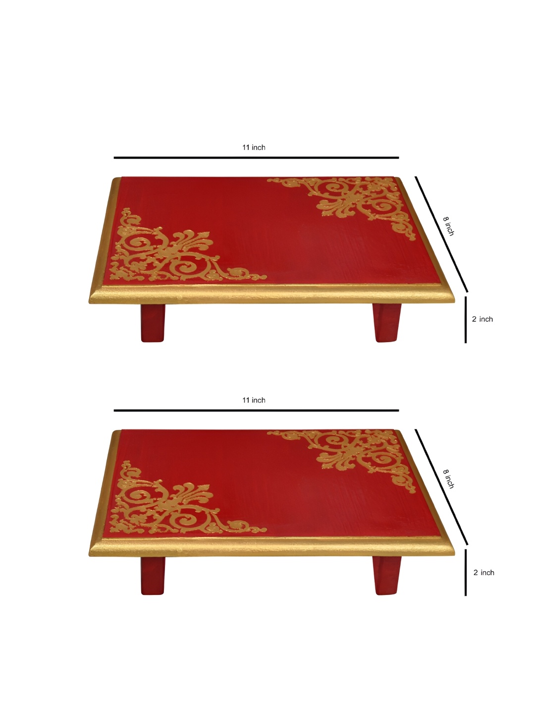 

Lal Haveli Red & Gold-Tone 2Pcs Wooden Chowkie Sitting Stool