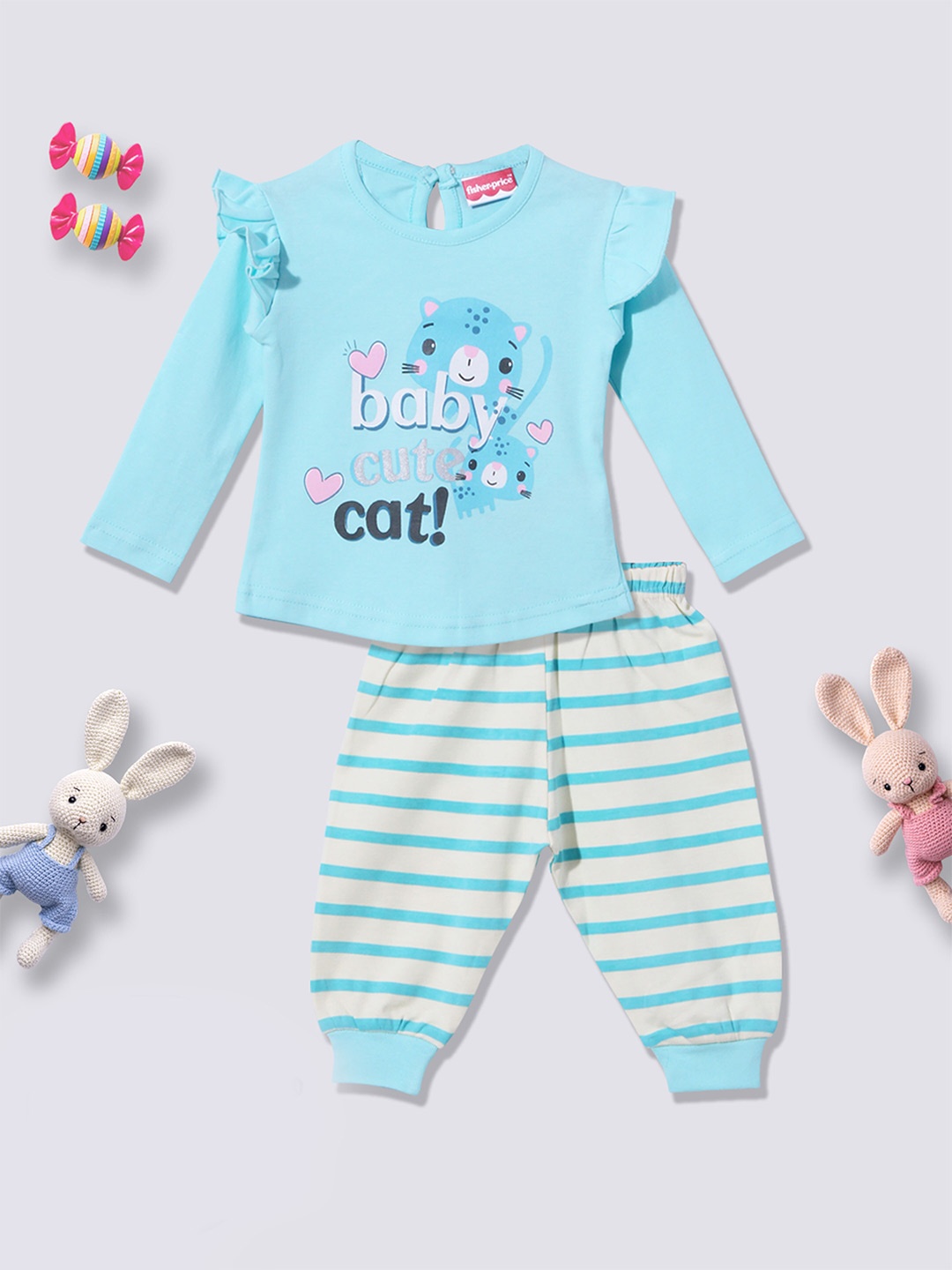 

Moms Love Infant Girls Printed Organic Cotton Top with Joggers, Sea green