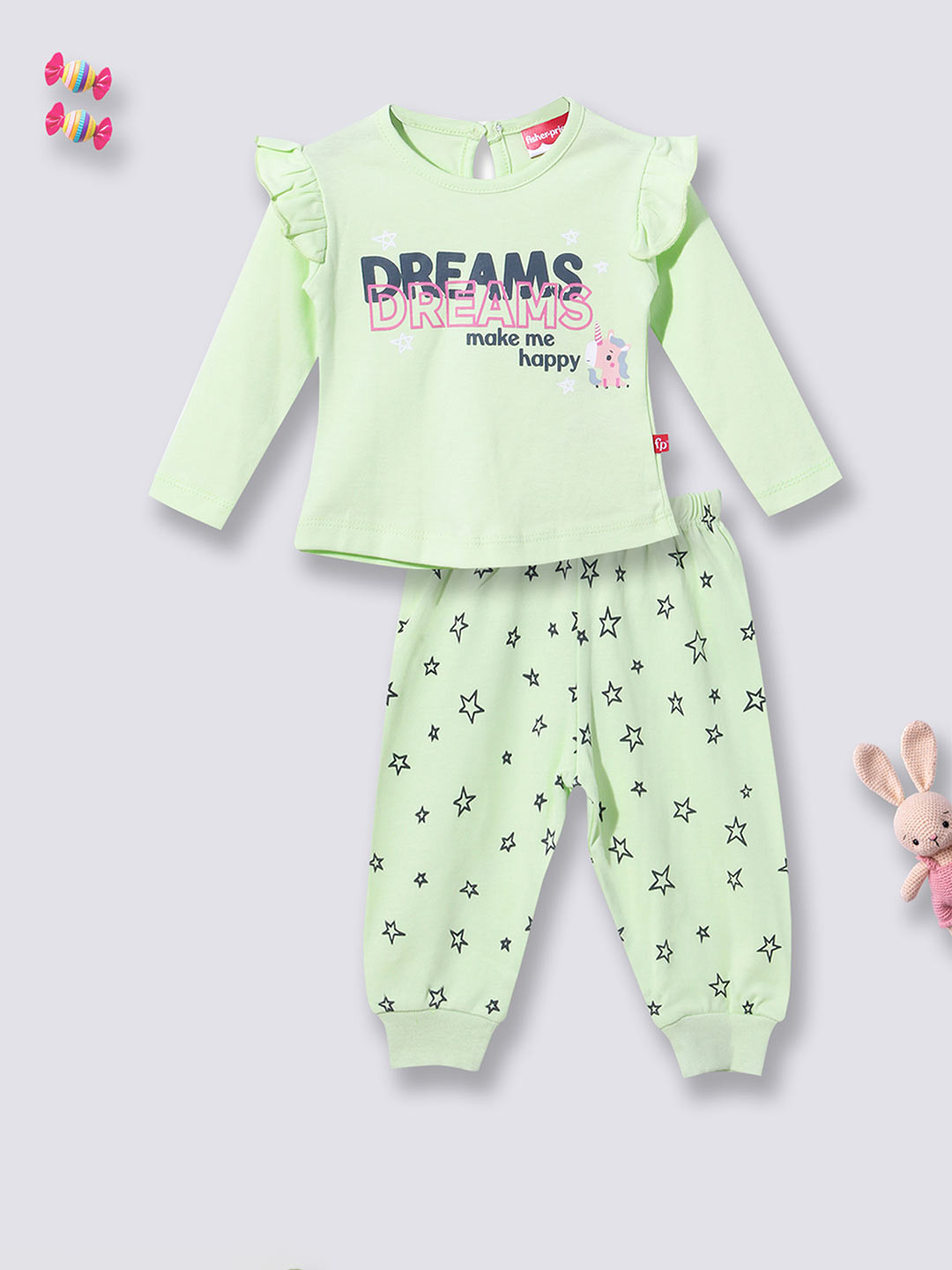 

Moms Love Infant Girls Printed Organic Cotton Top with Trousers, Green