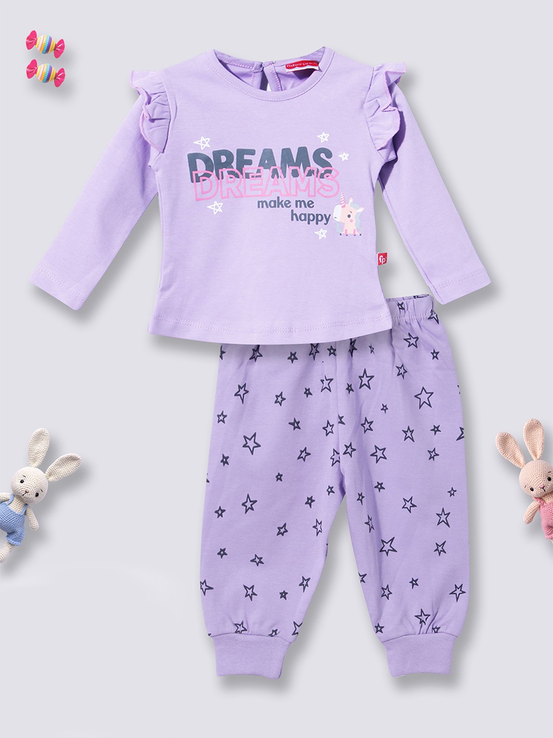 

Moms Love Infant Girls Printed Organic Cotton Top With Trouser, Purple