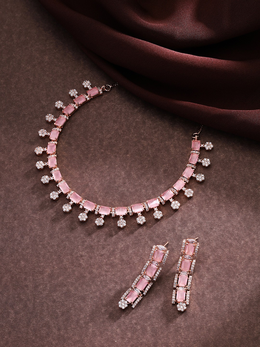 

Priyaasi Rose Gold-Plated American Diamond-studded Jewellery Set