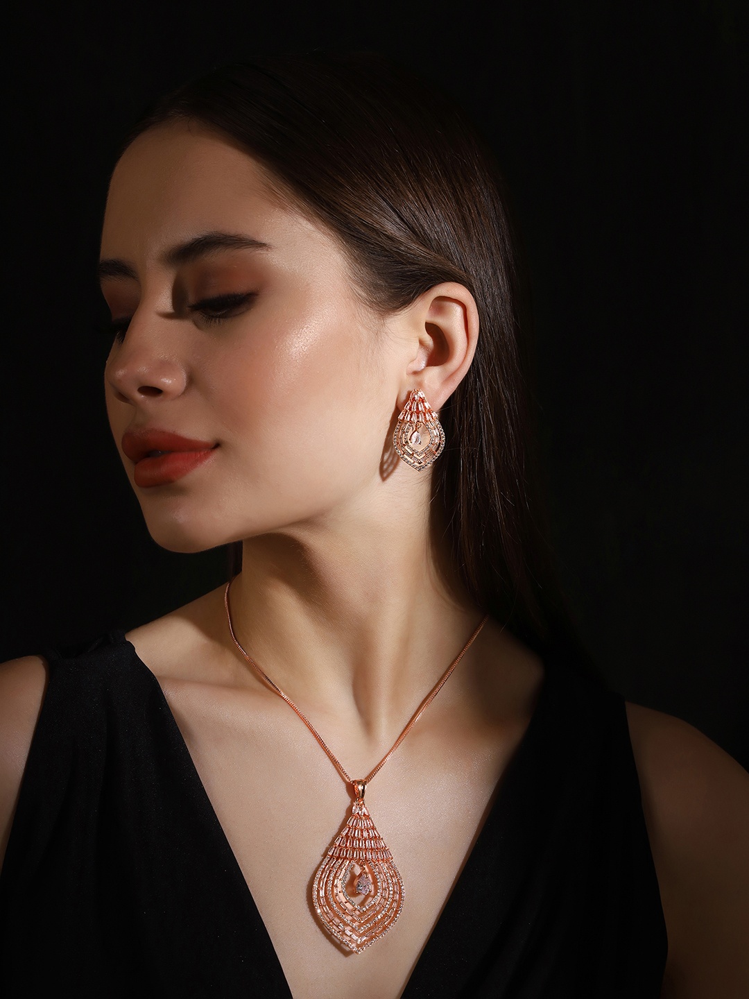 

Priyaasi Rose Gold-Plated AD-Studded Jewellery Set