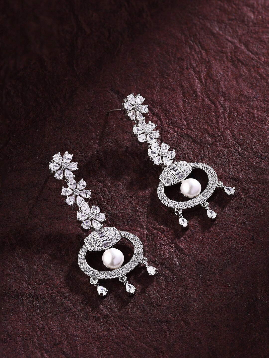 

Priyaasi Silver-Plated American Diamond Contemporary Drop Earrings