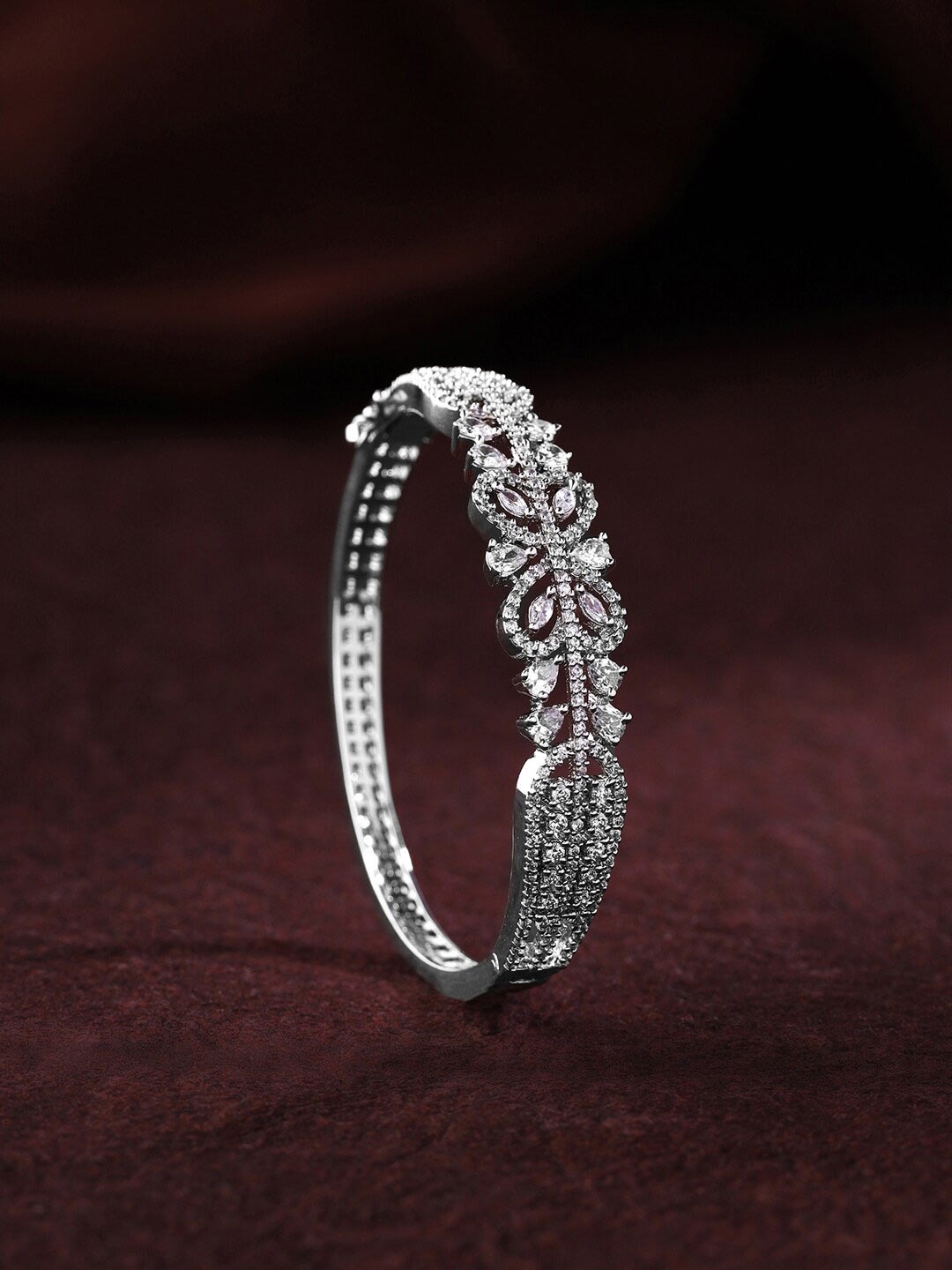 

Priyaasi Women Silver-Plated American Diamond Bangle-Style Bracelet