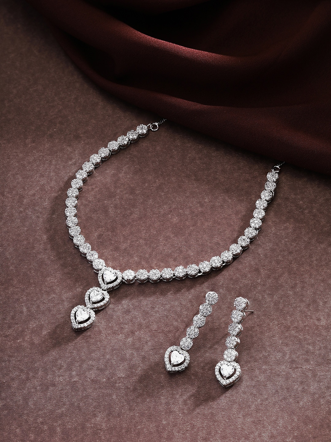 

Priyaasi Sterling Silver-Plated AD-Studded Jewellery Set