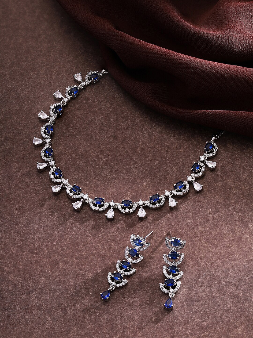 

Priyaasi Silver-Plated American Diamond-studded Jewellery Set