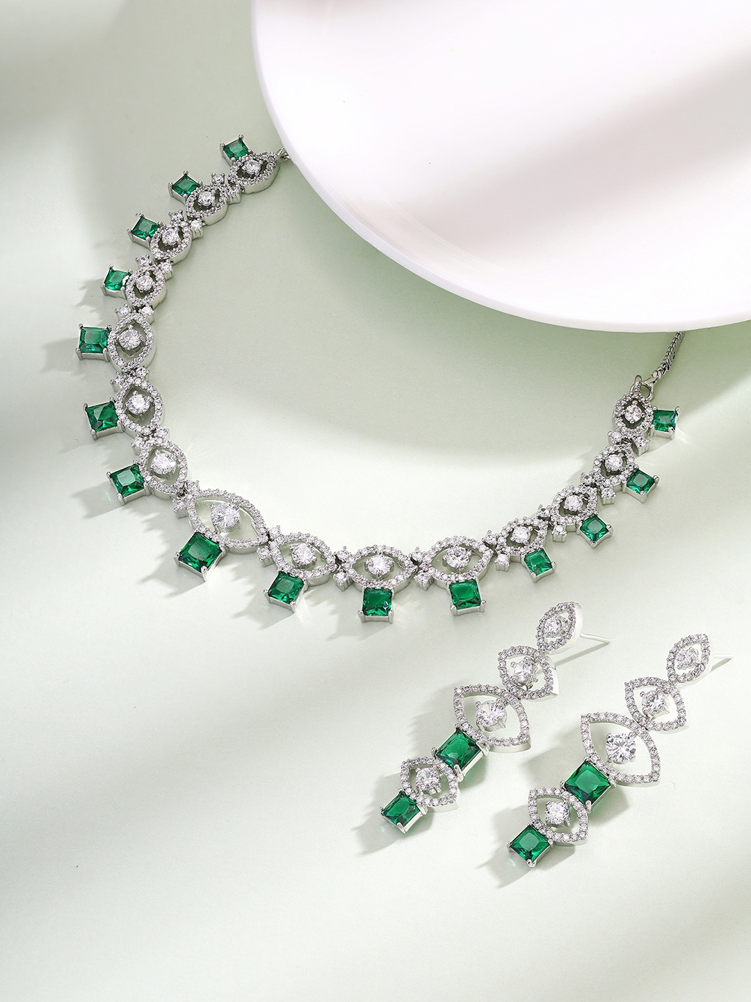

Priyaasi Silver-Plated American Diamond-studded Jewellery Set