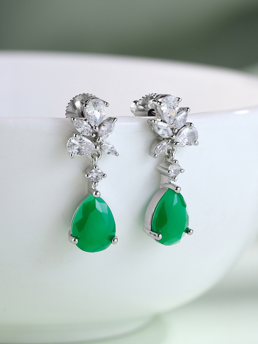 

Priyaasi Silver-Plated American Diamond Contemporary Drop Earrings