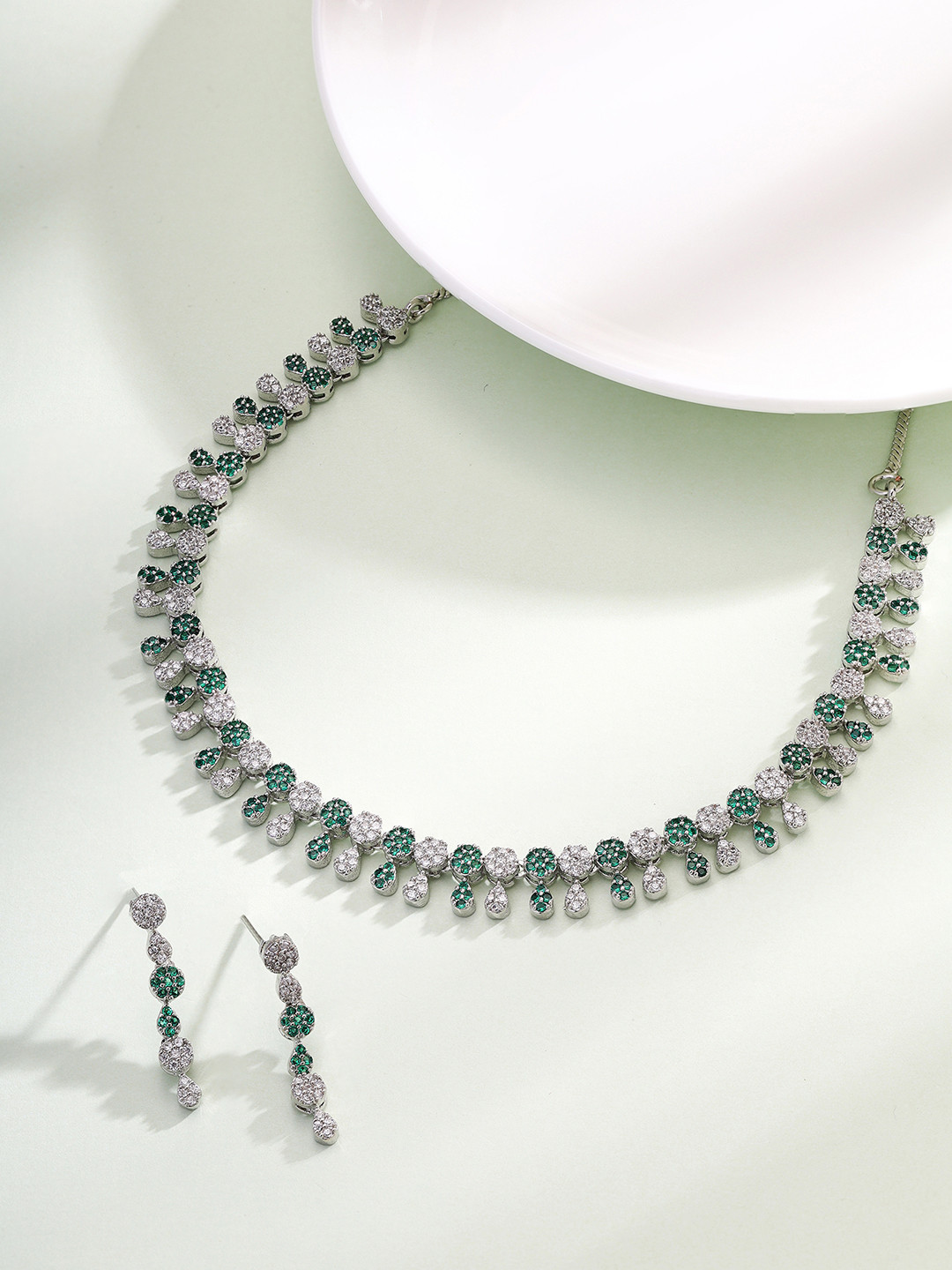 

Priyaasi Silver-Plated American Diamond-studded Jewellery Set