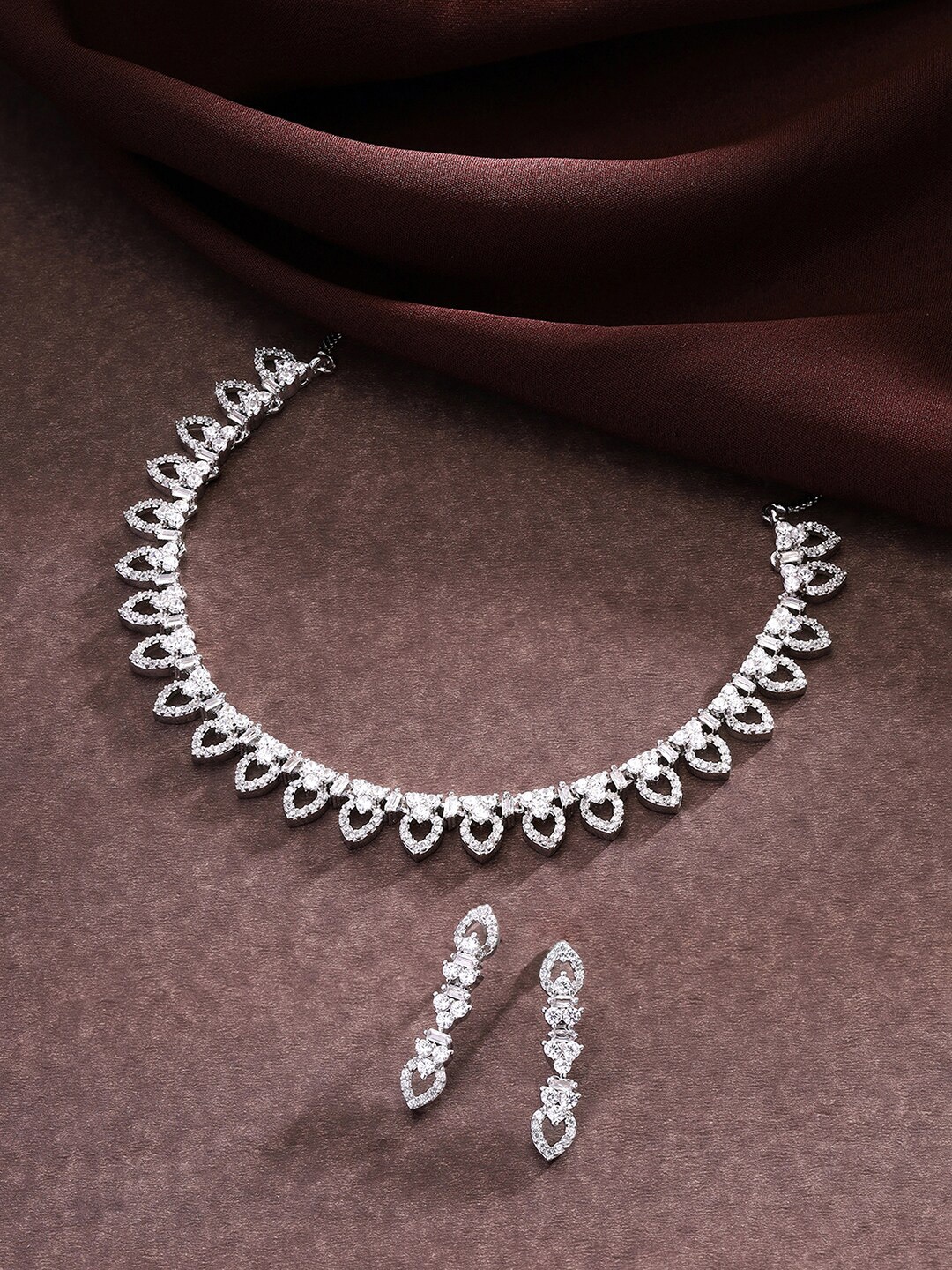 

Priyaasi Silver-Plated American Diamond-studded Jewellery Set